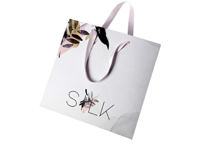Offset Printing White Paper Shopping Bags With Matt / Glossy Lamination Surface Handling