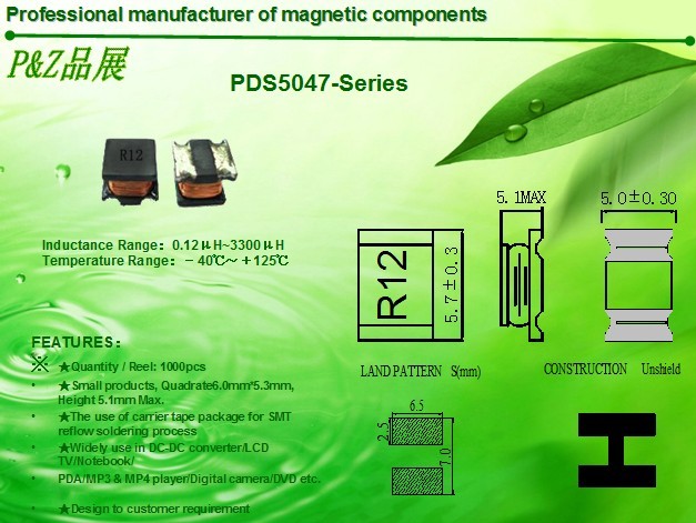  PDS5047 Series 0.12uH~3300uH Square Unshielded SMD Power Inductors Manufactures