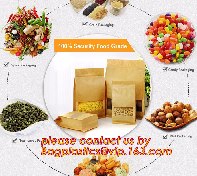  100% Food Grade Customized Recyclable Eco Zipper Eight Side Sealed Biodegradable Paper Bag For Food Packing, Brown kraft Manufactures