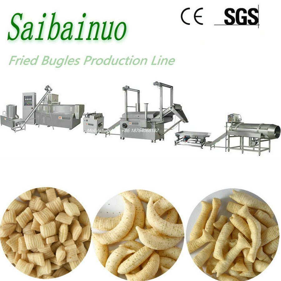  Twin Screw Extruded Extruded Wheat flour Bugles chips frying snacks food processing machine line Manufactures