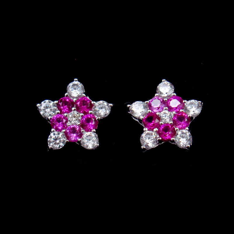  Star Shape Silver Cubic Zirconia Earrings Pure 925 Silver Custom Color Manufactures