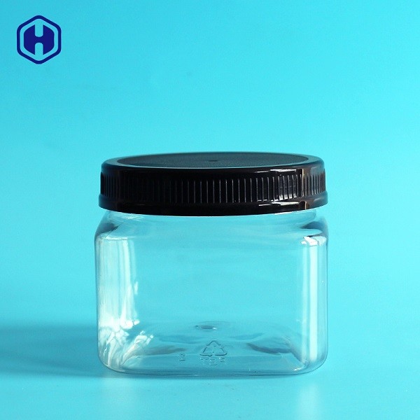  Clear PET Plastic Grip Jars Canned Square Plastic Jars With Lids 420ML 14OZ Manufactures