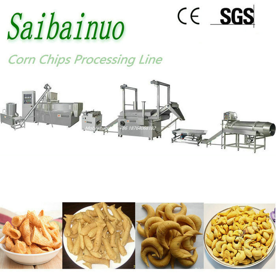  Twin Screw Extruded Wheat flour Bugles chips frying snacks food processing line machine Manufactures