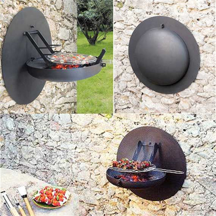 Fold Hanging Steel BBQ Grill Garden Portable Barbecue Grill Wall Installation