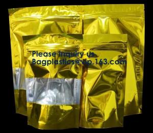 3 Side Seal Metallized Foil Inside Stand Up Zipper Plastic Bags/ Glossy Gold Printing Flat Foil Pouch Bagease Bagplastic Manufactures