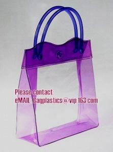  clear pvc packaging bag with handle for wine, vinyl pvc zipper gift tote bags with handles, gift bag with plastic snap Manufactures