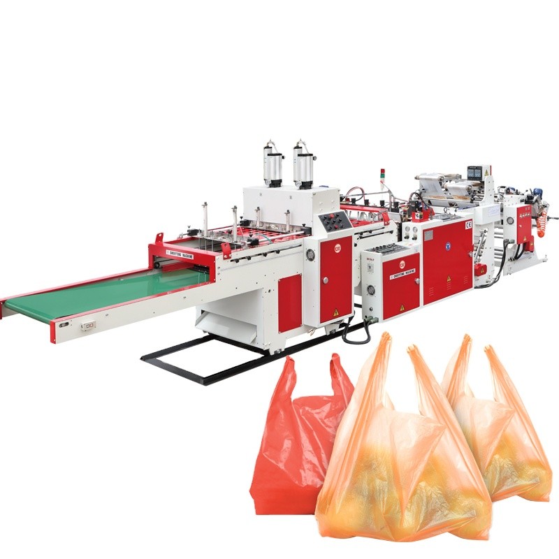  Double Line High Speed Garbage Trash Vest T-Shirt Carry Bag Making Machine Manufactures