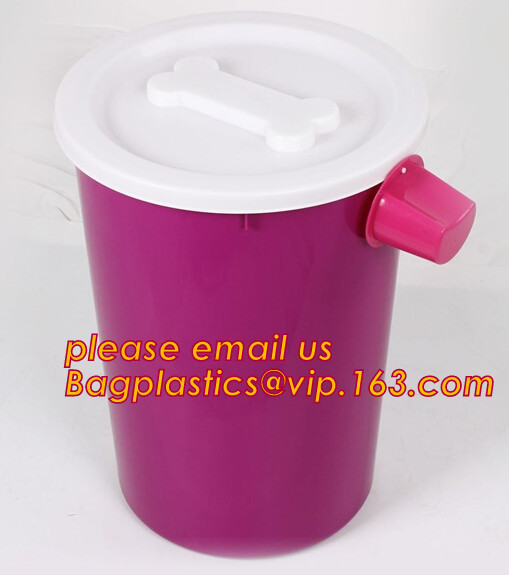  PP plastic type and stocked eco-friendly feature Round pet food container with scoop, Pet Dog Food Storage Container Wit Manufactures
