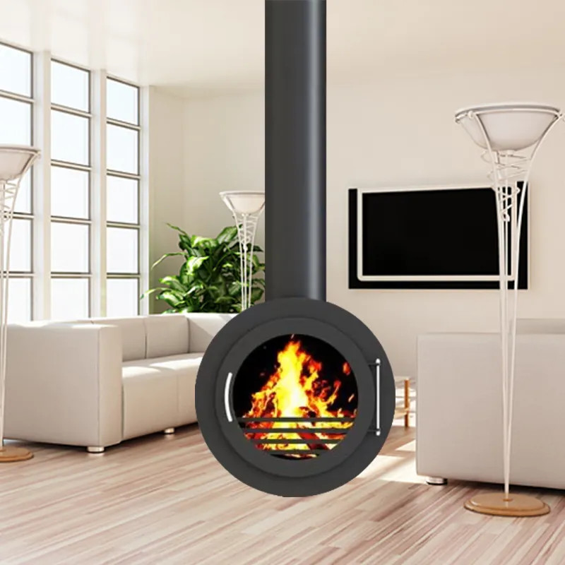  Customized Indoor Wood Burning Fireplace Suspended Hanging Fireplace Minimalistic Manufactures