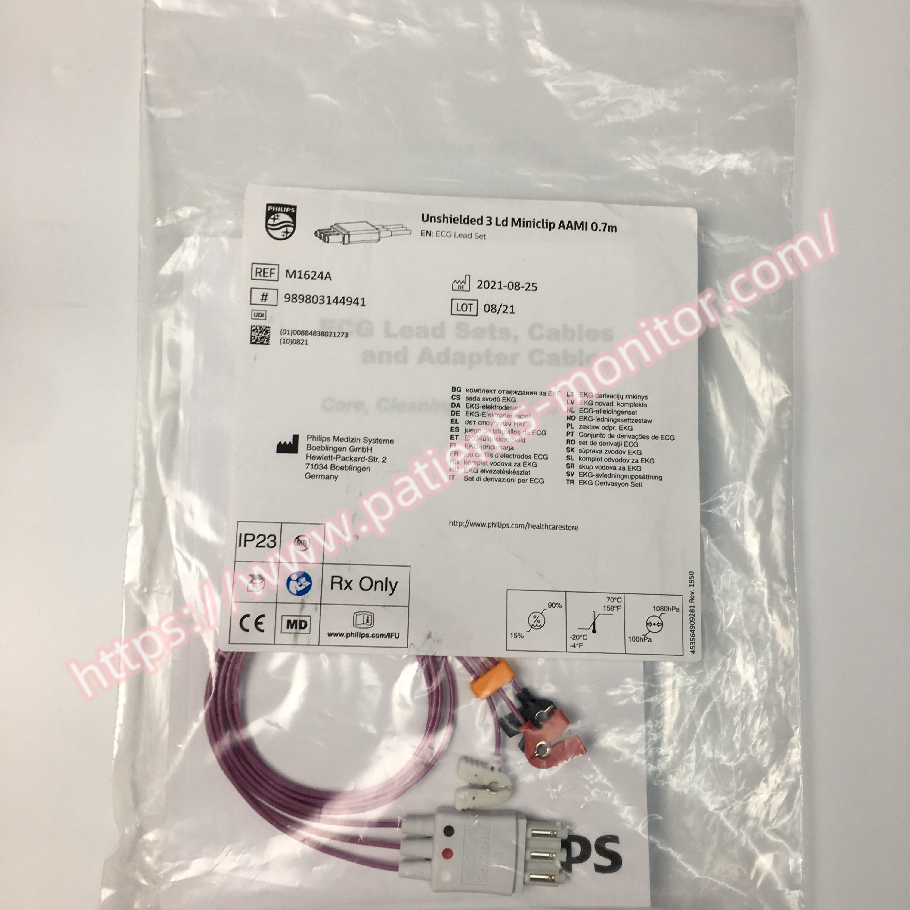  Philips Neonatal ECG Lead Set Unshielded 3 Lead Miniclip AAMI 0.7M M1624A 989803144941 Manufactures