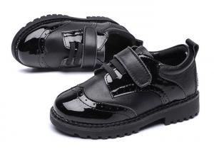  Durable Black Leather Kids Shoes Flat Casual Kids School Uniform Shoes Manufactures