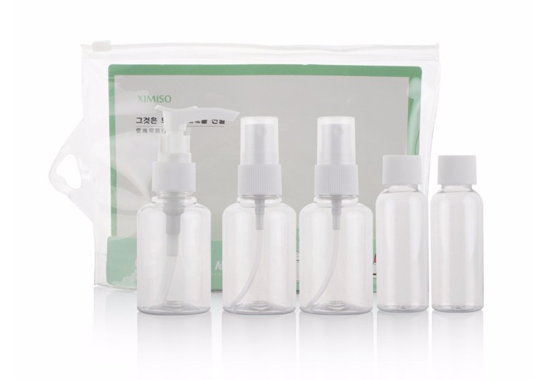  Empty 5pcs Plastic Travel Bottle Set Cosmetic Packaging Custom Color ISO9001 Manufactures