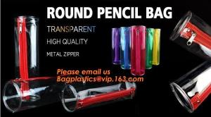  Custom fashion transparent plastic clear round standing pvc zipper pencil case for school boys Manufactures