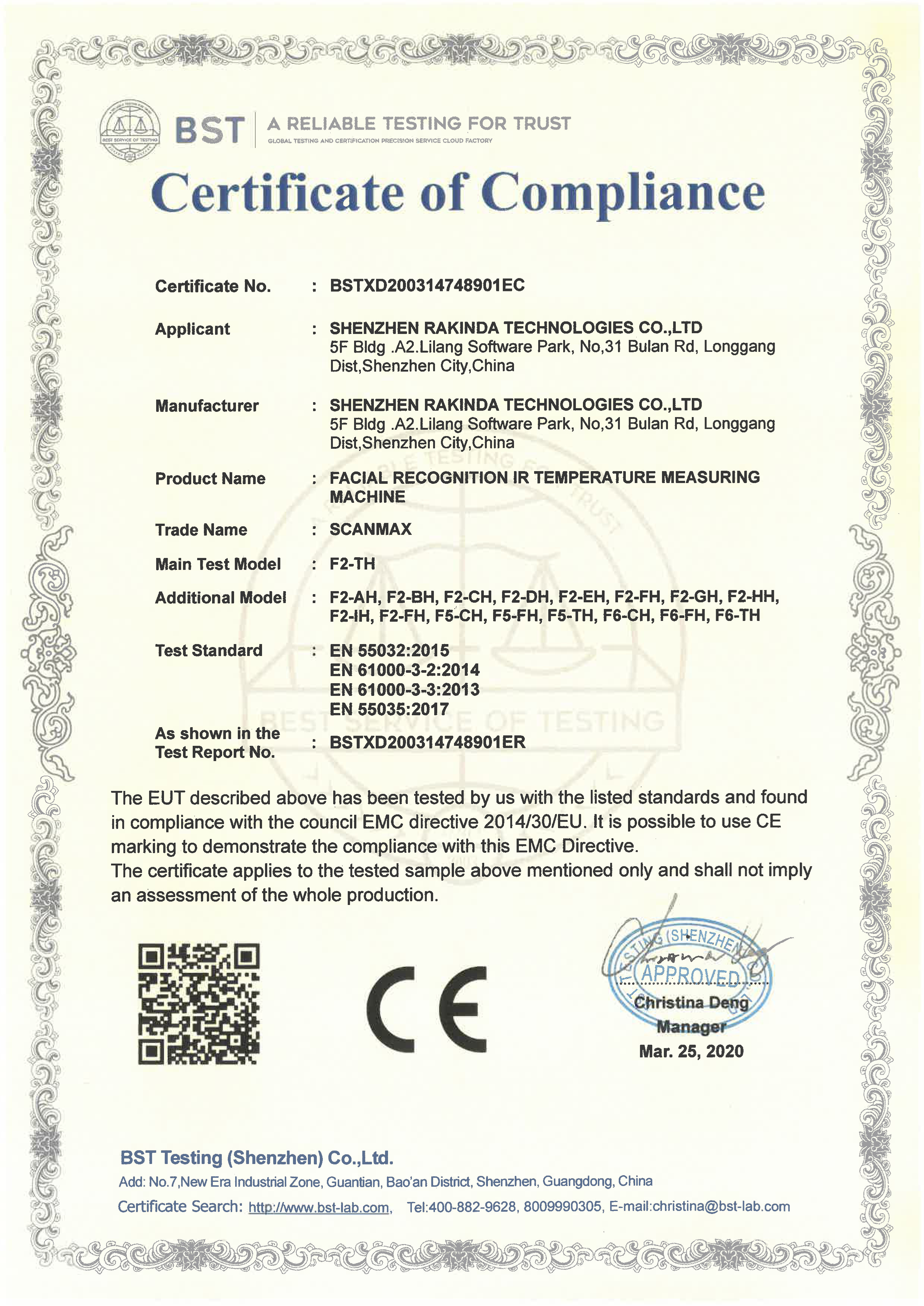 Shenzhen Rakinda Technology Development Co., Ltd. Certifications