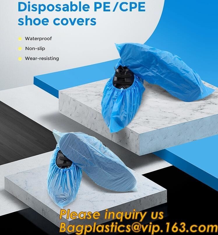  Safety Products Equipment Indoor Disposable medical plastic shoe covers waterproof PE CPE material,PE material blue shoe Manufactures