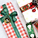 Multi Widths Gold Foil Gift Package Grosgrain Christmas Ribbon For Party