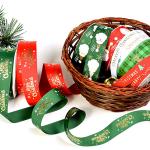 Multi Widths Gold Foil Gift Package Grosgrain Christmas Ribbon For Party