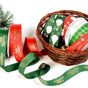  Multi Widths Gold Foil Gift Package Grosgrain Christmas Ribbon For Party Decoration Manufactures