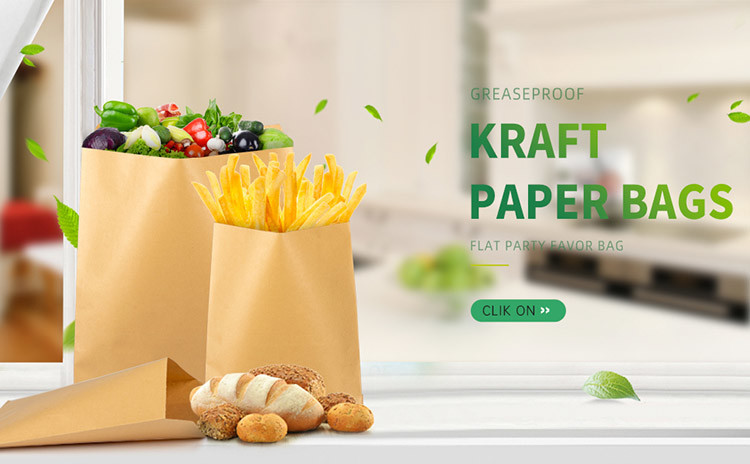 8x4x10 Takeout Kraft Paper Food Bags With Logo Printed 160gsm