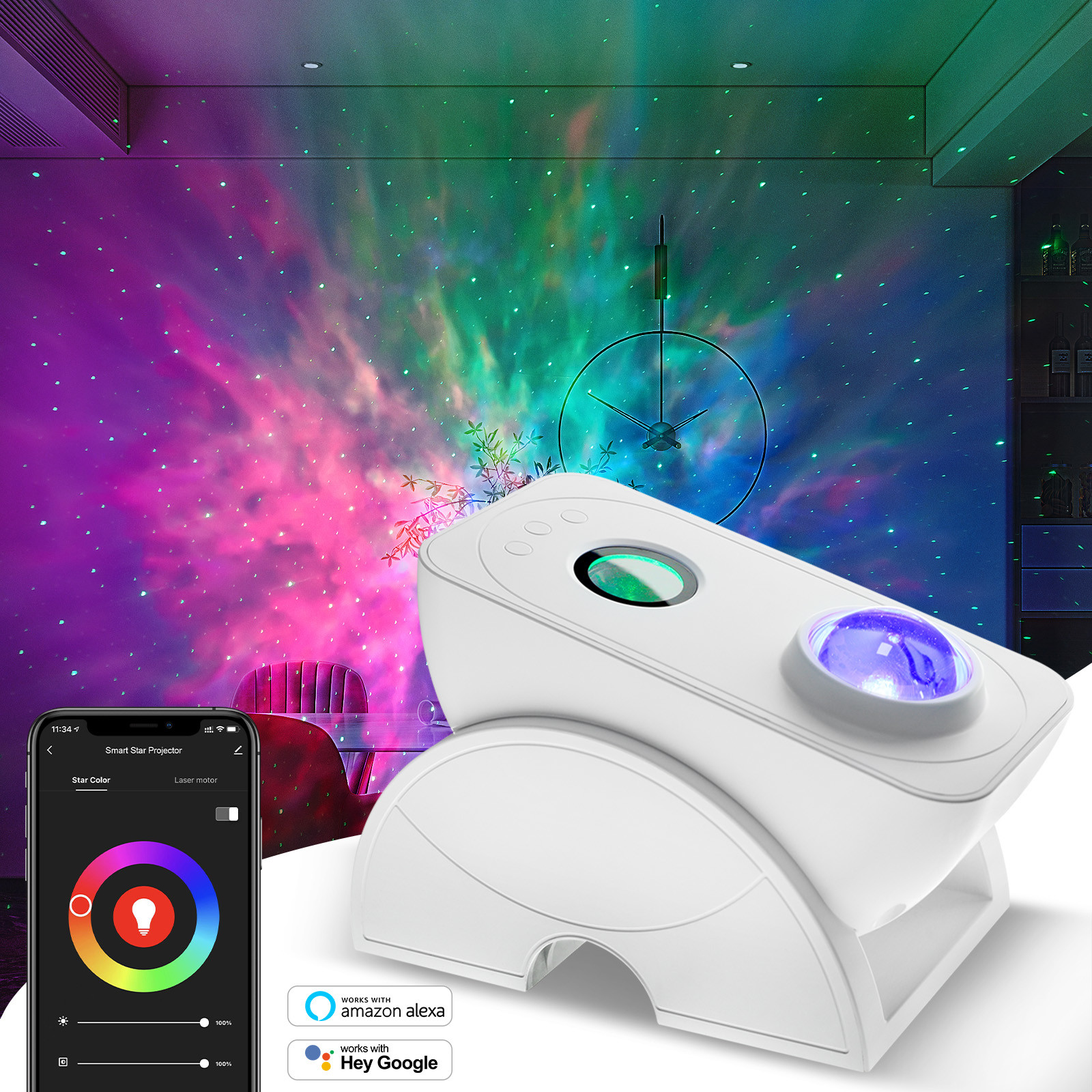 Smart Wifi Starry Laser Light Projector Voice Control Square Shape