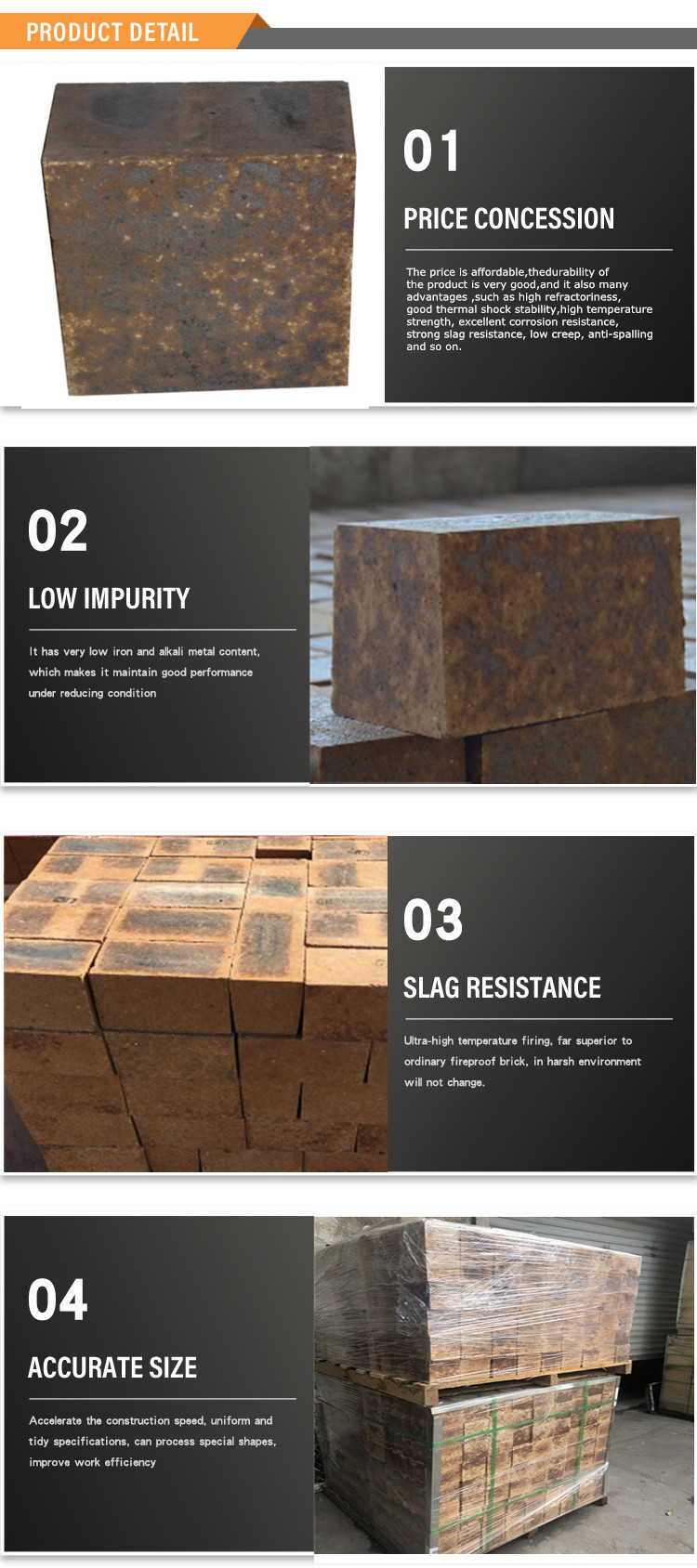 CaO Content % 0 High Strength Wear Resistant Silica Mullite Bricks