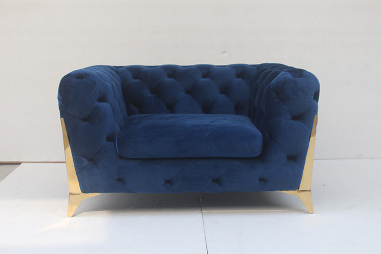 245cm Length Navy Blue 3 Seater Velvet Chesterfield Sofa For Villa