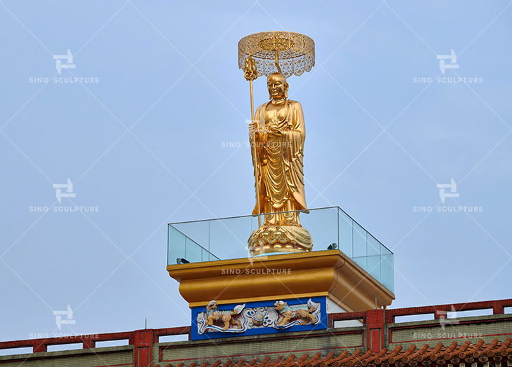 Gold leaf Bronze Ksitigarbha Buddha sculpture., Singapore 
