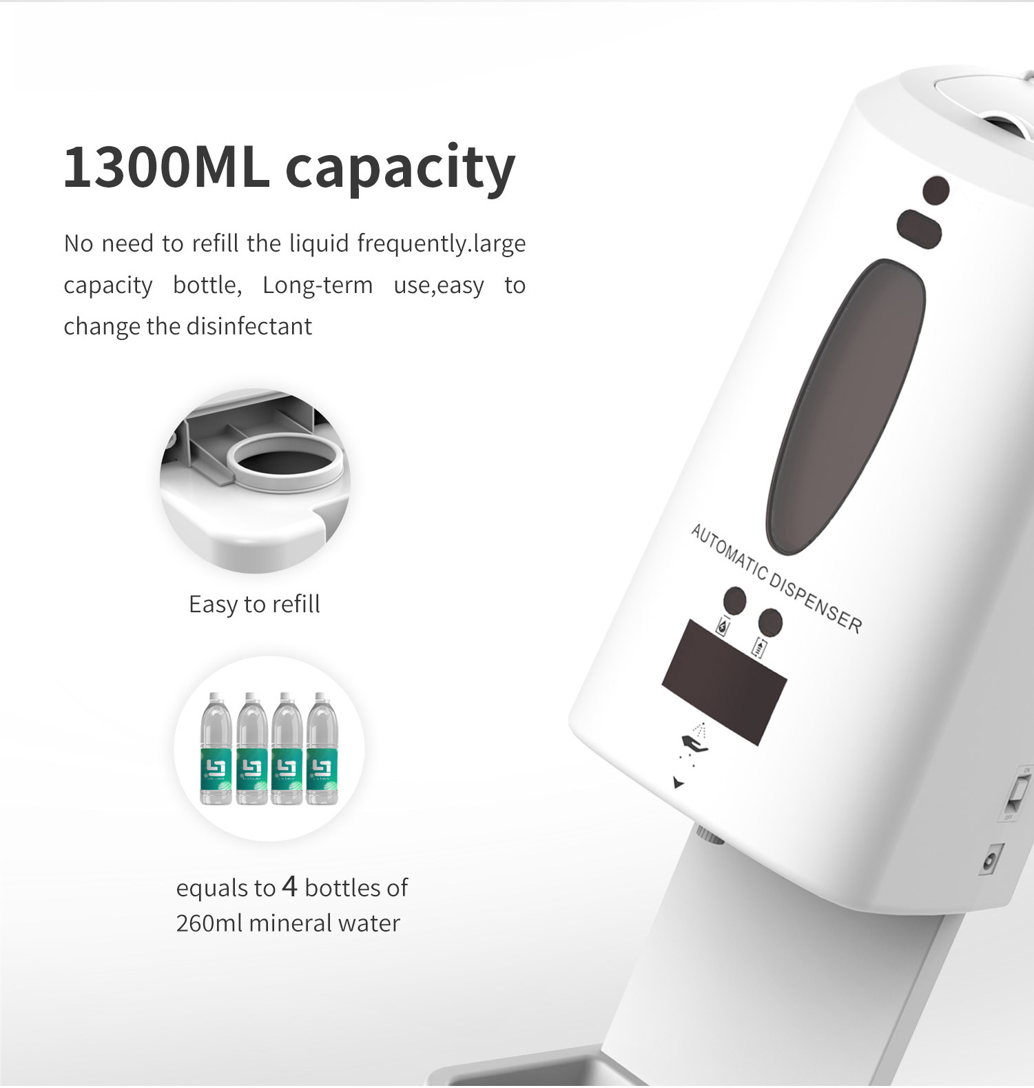 1300ml Large Capacity Automatic Hand Sanitizing Dispenser Infrared Sensing
