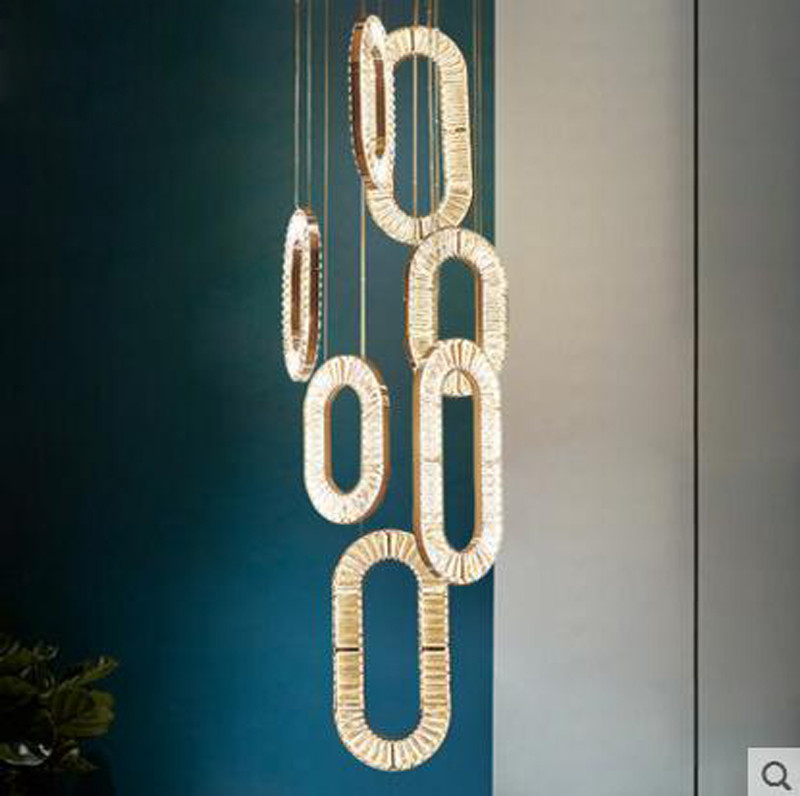 Staircase Crystal Light Long Chandelier Villa Duplex Floor Spiral Chain Staircase Chandelier（WH-NC-113)
