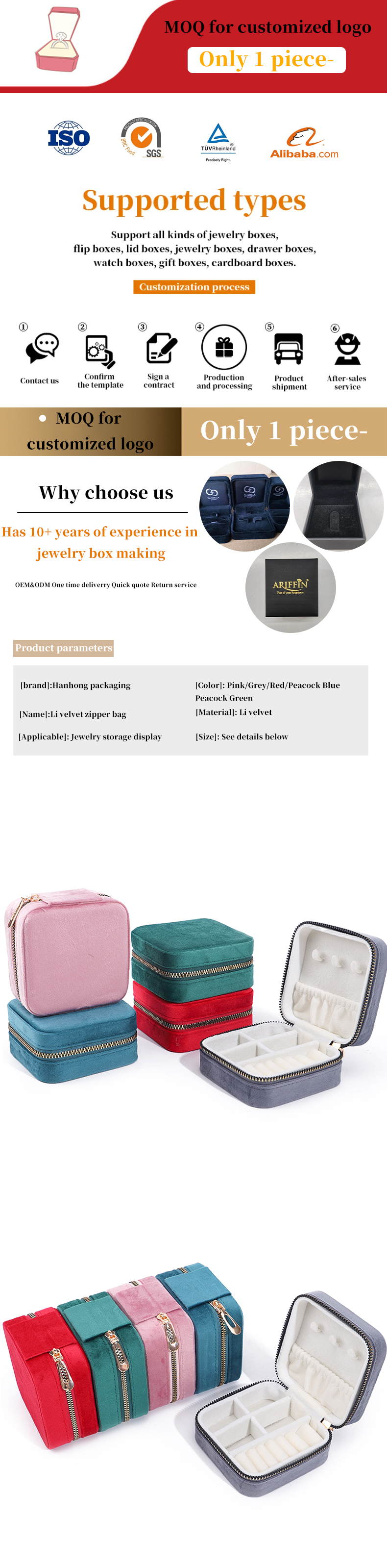 Velvet Jewelry Storage Box for Customized Size Earrings Necklace Ring Display Solution