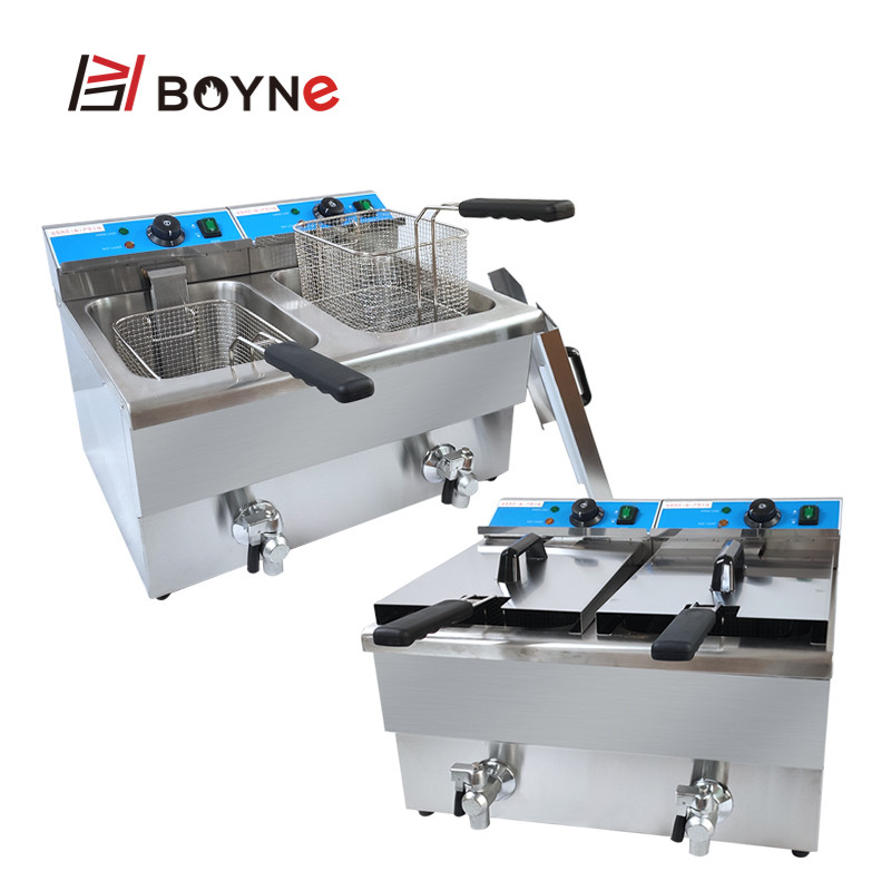 Counter Top Commercial Kitchen Cooking Equipment Double Tank 12L Deep Fryer With Oil Filter
