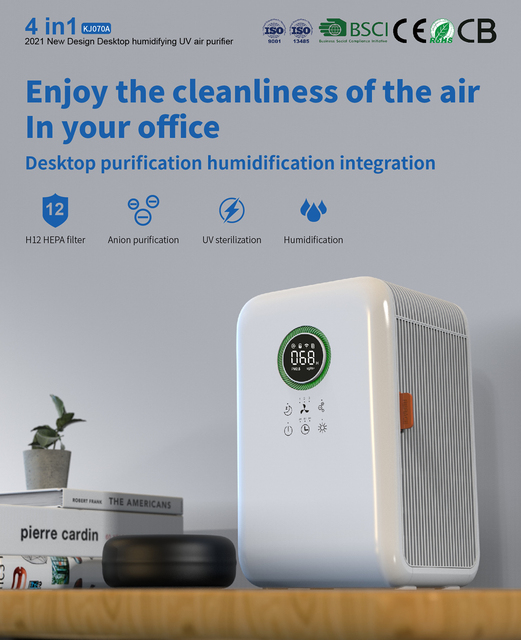 HOMEFISH ABS Smart Portable Desktop Air Purifier With Humidification