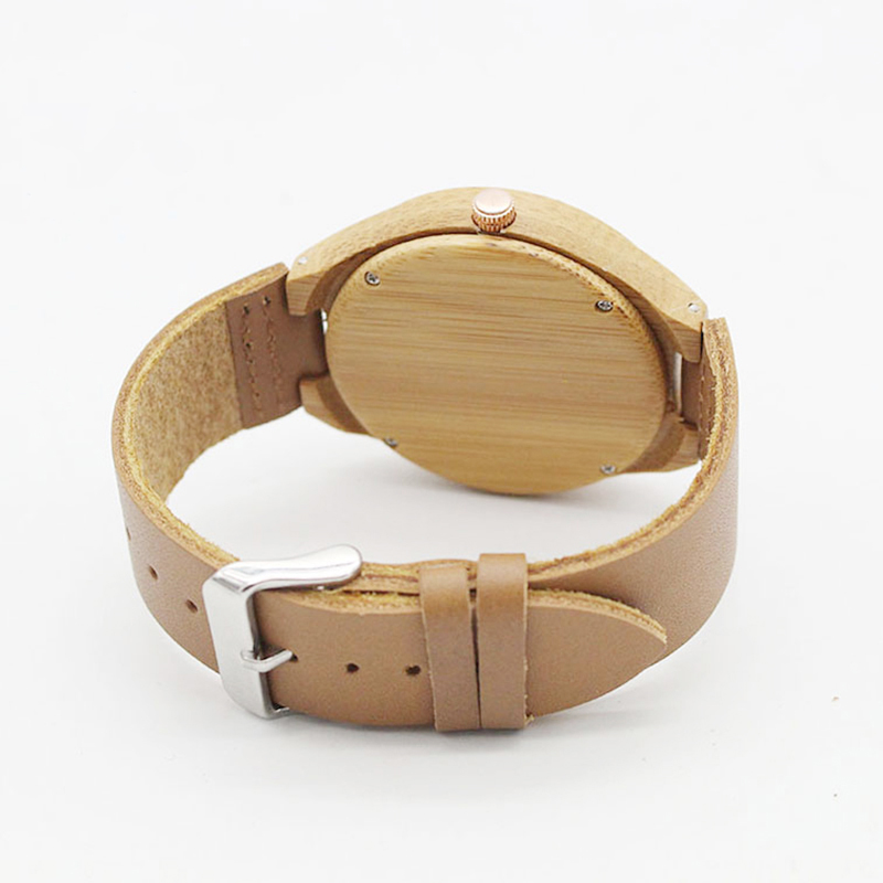 OEM Logo Unisex Bamboo Wrist Watch Leather Belt Watches For Mens