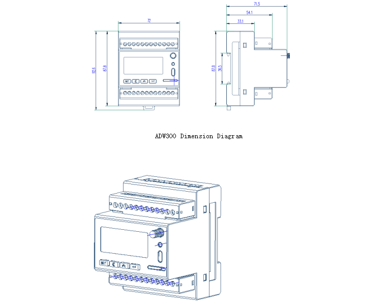 Acrel Wireless Energy Meter / ADW300 Din Rail Mounted Kwh Meter For Distribution Box