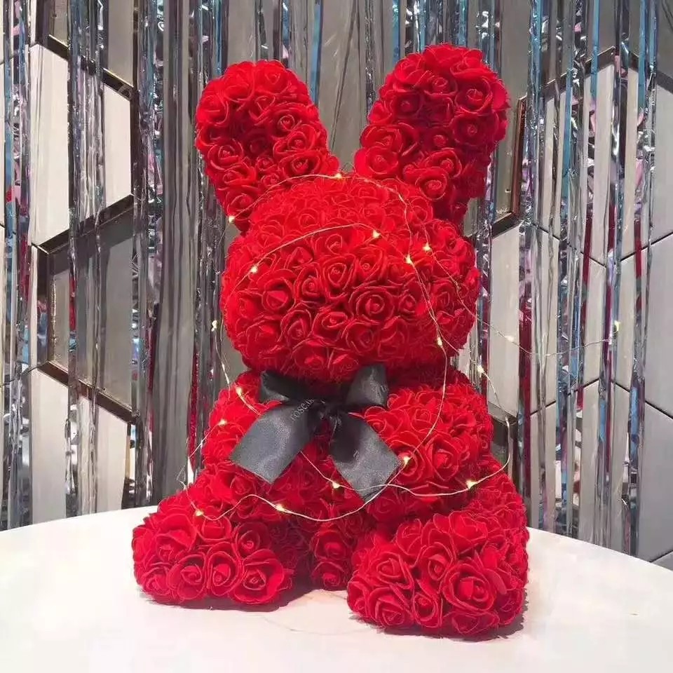 Rose Bear for Christmas Day Teddy Bear with PE Roses Bouquet Flower Teddy Rose Bear Rose Flower bear gift