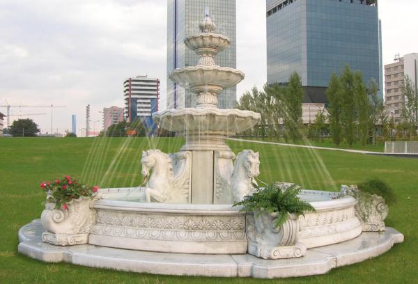 Quality Large White Marble Stone Water Fountain with Horse Statue for sale