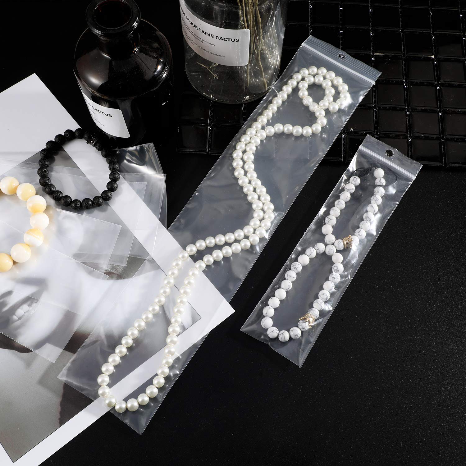 Resealable Plastic Necklace Bags with Hang Hole Clear Zipper Baggies