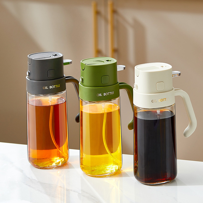 2 In 1 Olive Oil Dispenser Bottle 550ml 19OZ Food-Grade Glass Oil Sprayer for Cooking