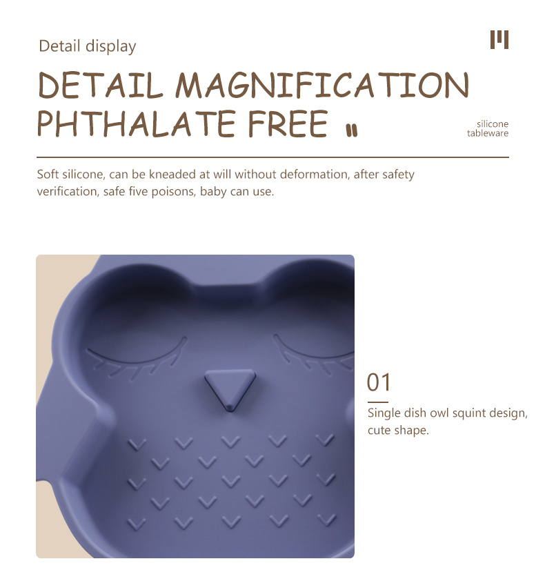 Owl Shape Silicone Baby Suction Plate Non Toxic BPA Free With Pantone Color
