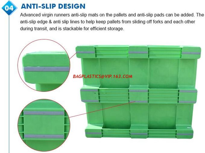 100% Virgin HDPE wear-resistant anti-slip stackable plastic pallet, China Manufacturer accept custom standard stacking p