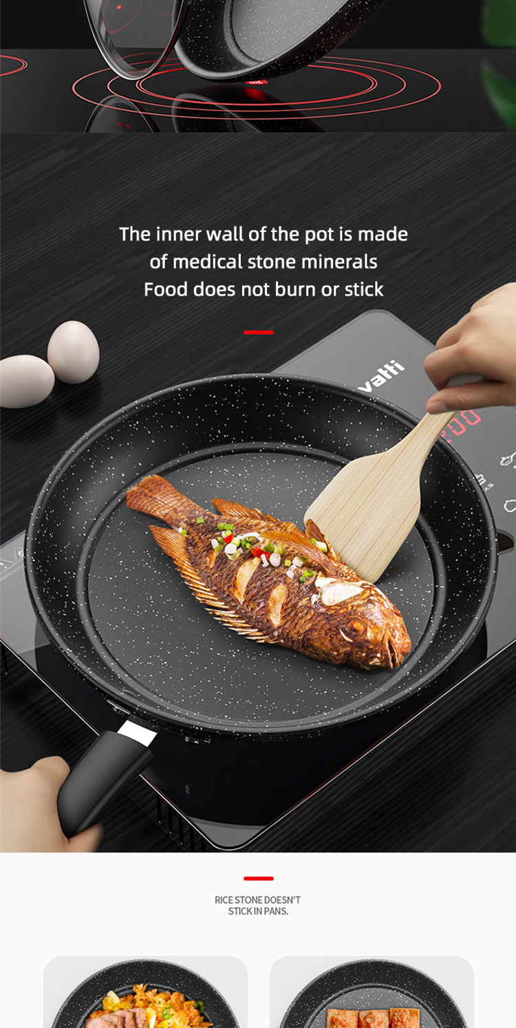 Factory Direct Sale Thickened Black Iron Cooking Frying Pan Medical Stone Nonstick Fry Pan With Lid