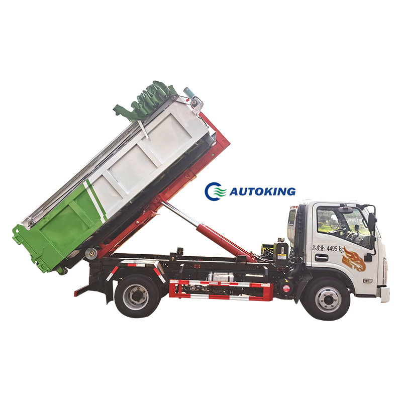 4X2 Drive Wheel Chinese HOWO 6-8 CBM Hook Arm Hydraulic Lift Containers Garbage Truck For Environmentally Friendly Hotels