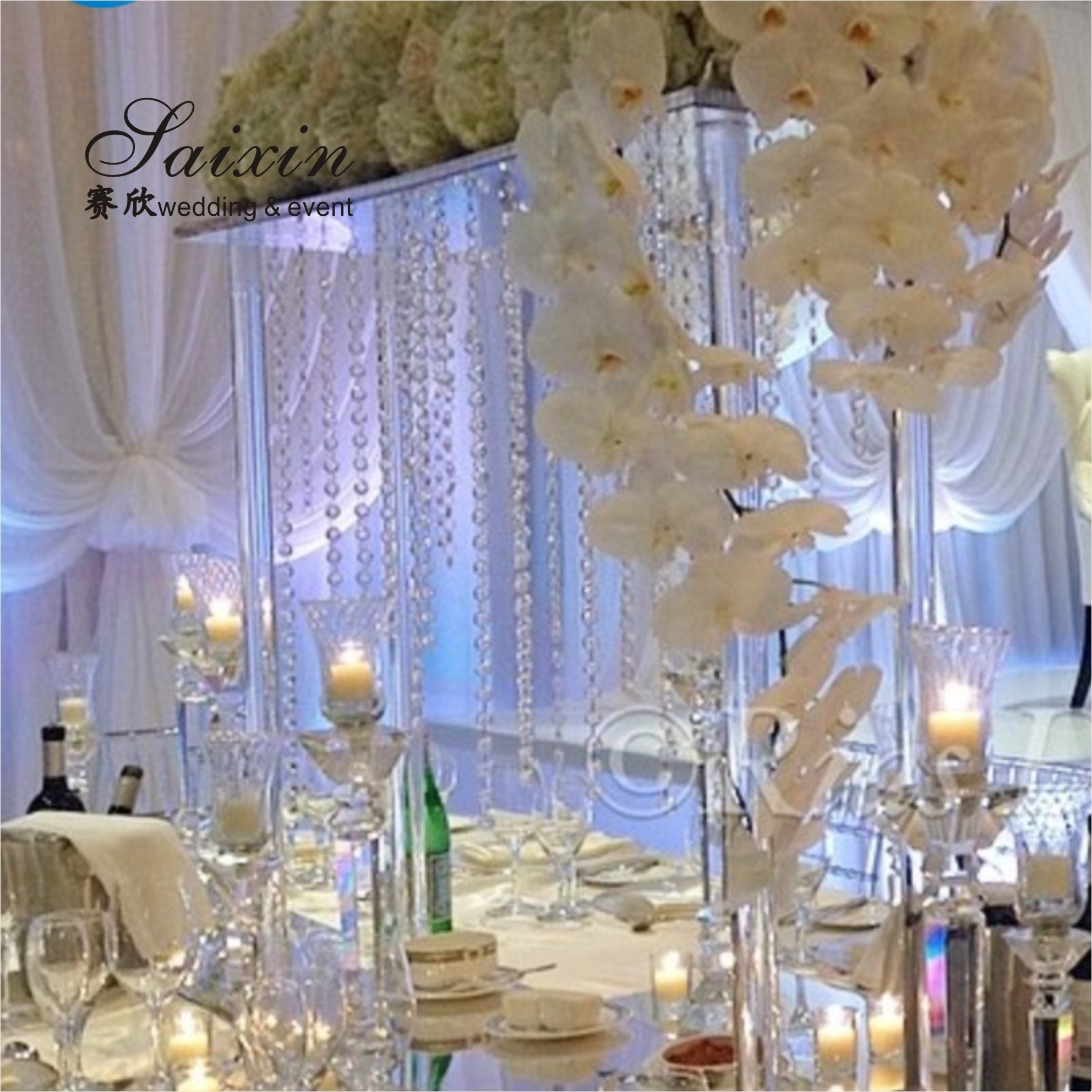 Wholesale Design Crystal Wedding Decoration Centerpiece Clear Candelabra With Hanging Crystal