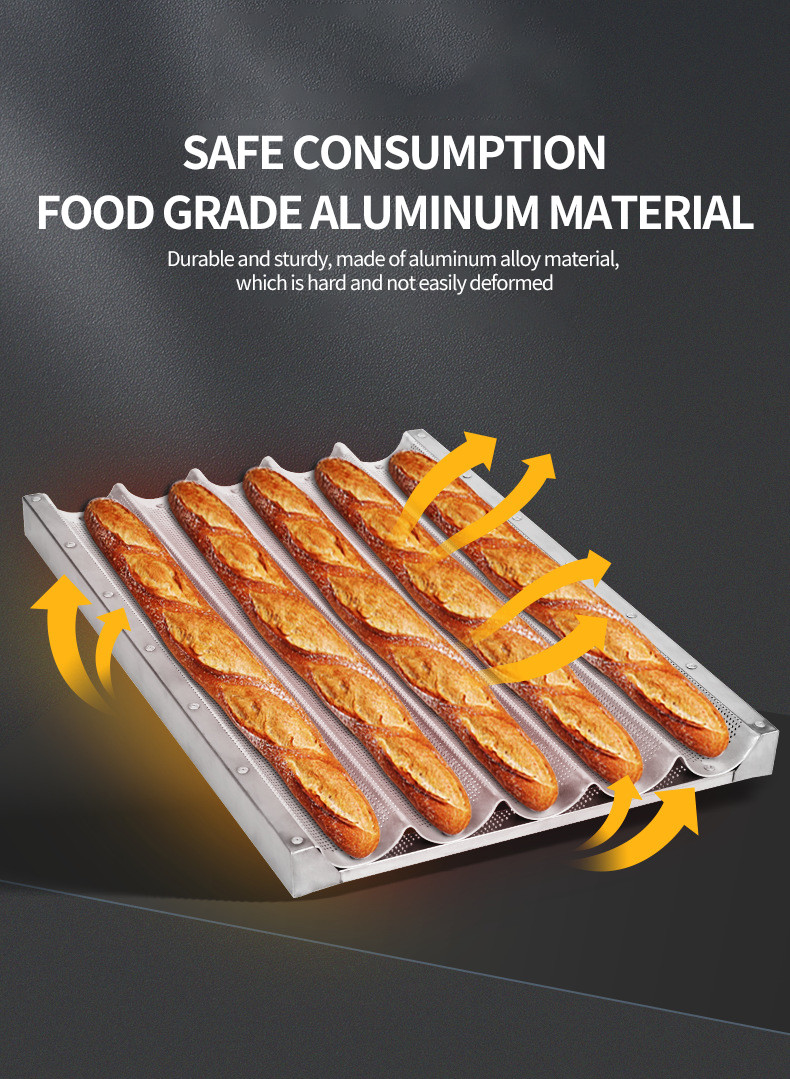 600*400mm Aluminium Baguette Baking Molds Double-sided Non-stick Coating for Easy Release