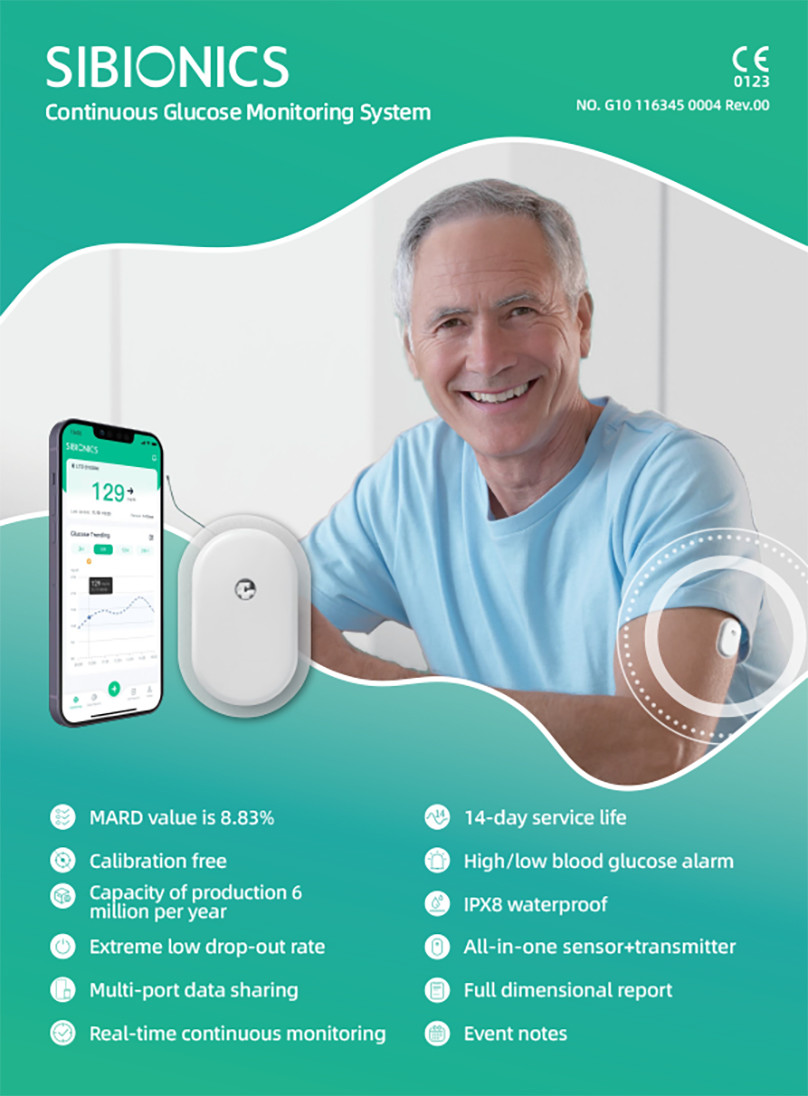 15 Days Continuous Glucose Monitoring CGM Systems Built-In Battery IPX8 Waterproof