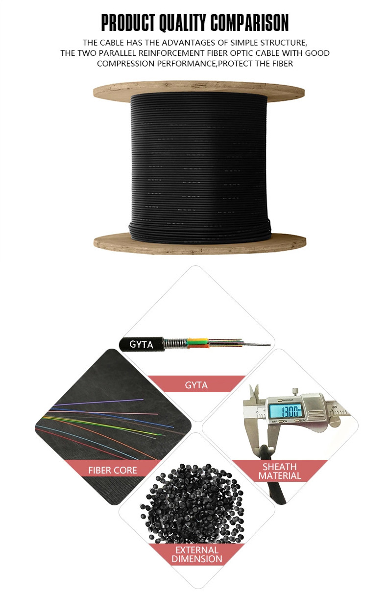 GYTA S Armored Fiber Optic Cable 4 Core 144 Core Single Mode Overhead Buried