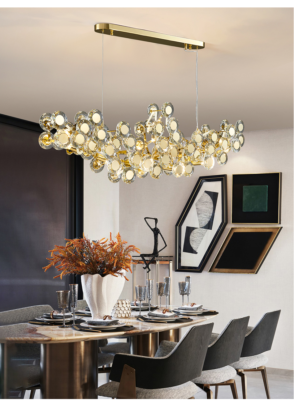 LED chandeliers home decor gold crystal lamp living room rectangular high ceiling lamp(WH-CY-238)