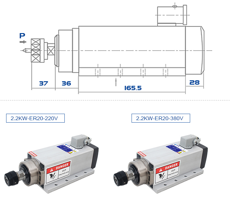 220v or 380v Inverter Drive GDZ 93*82-2.2 2.2KW Air Cooled Spindle Motor for CNC Router