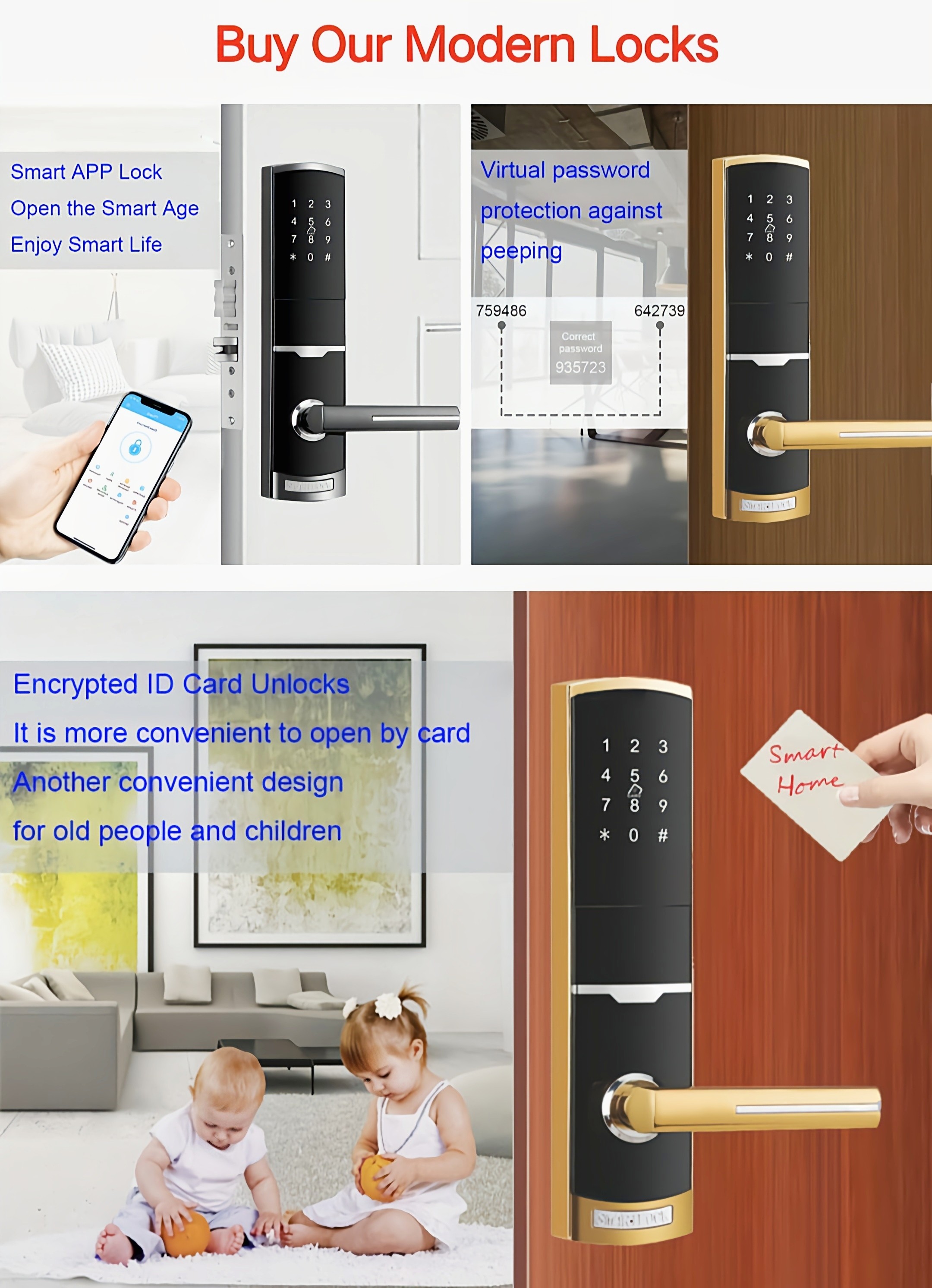 TTlock App Card Apartment Smart Door Lock Password Door Lock With 4 Pcs AA Battery
