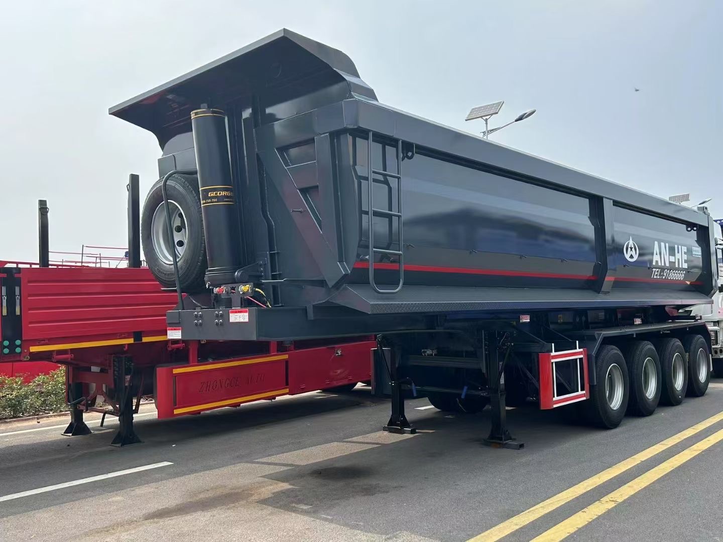 Customized color and size used for Coal/Mine/Stand/Stone Loading 3 axle durable steel rear dump tipper or dumper semi trailer